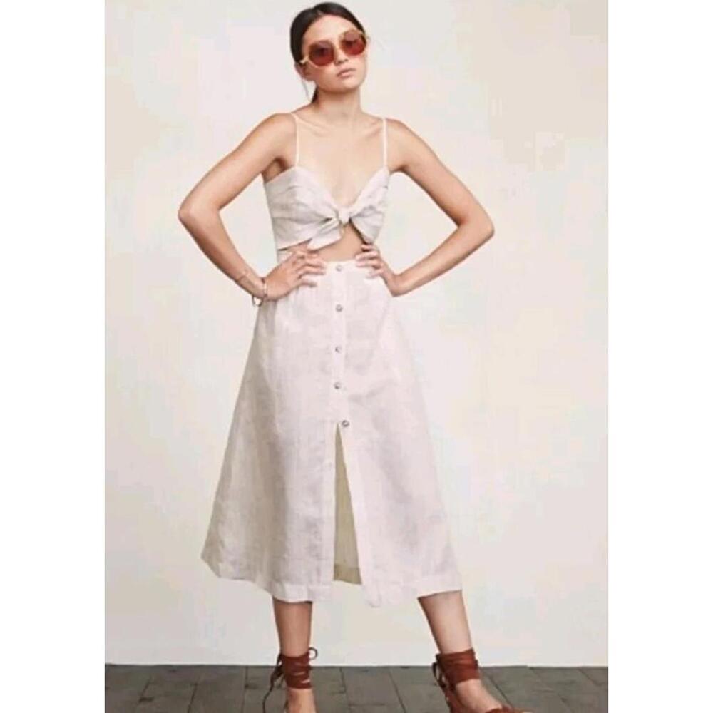 Reformation Women's Size 2 Off White Tie Front Midi Dress #11